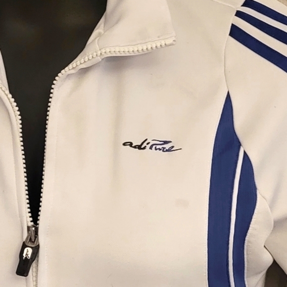 White Adidas Track Jacket Vintage Zip Sweatshirt Royal Blue Stripes Clima365 L - Picture 2 of 6
